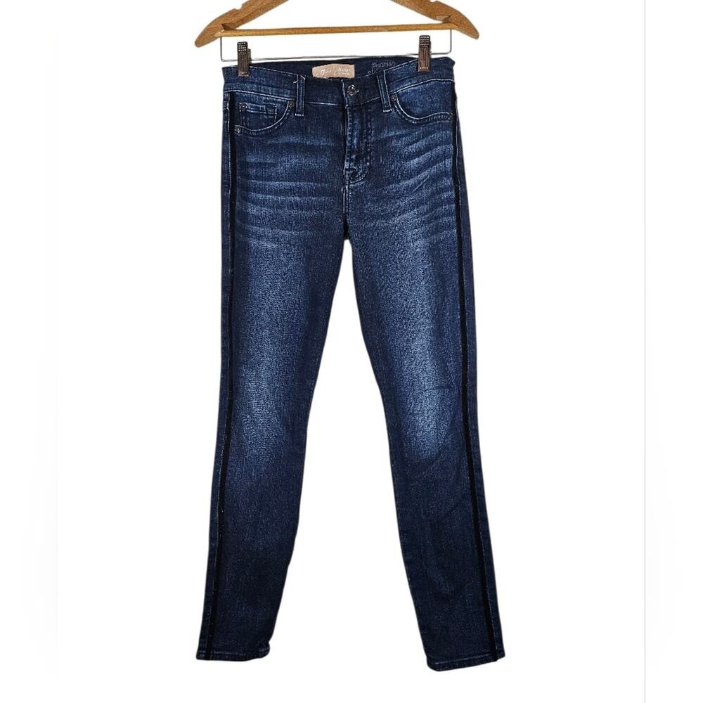 7 For All Mankind Blair The Ankle Skinny Jean Dark Wash Velvet Side Stripes, 25